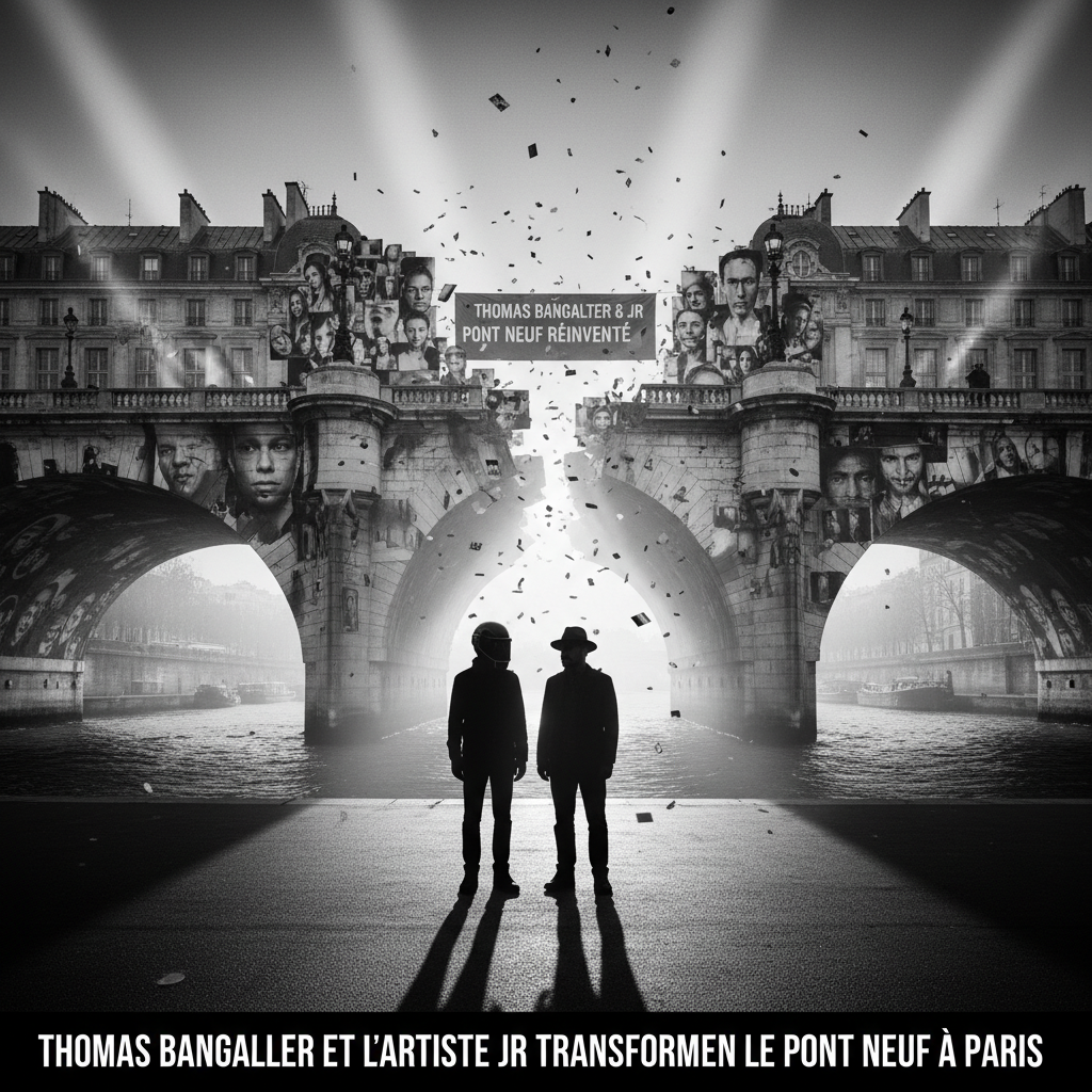 Thomas Bangalter et l'artiste JR transforment le Pont Neuf à Paris